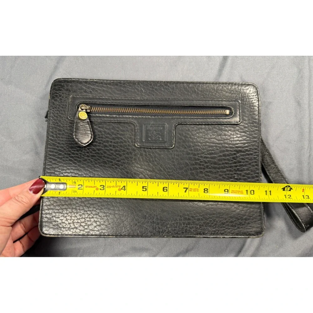 Burberrys Black Leather Clutch Bag‎ Wristlet Pouch Zippered Front Pocket Vintage